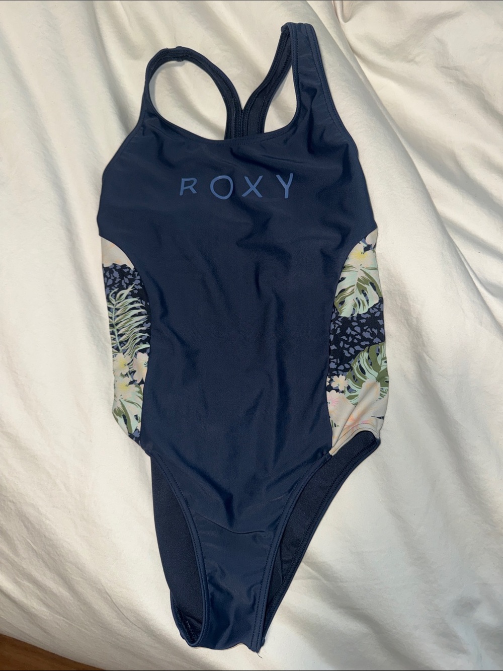 Roxy Girls Navy One-Piece Swimsuit with Tropical Side Panels